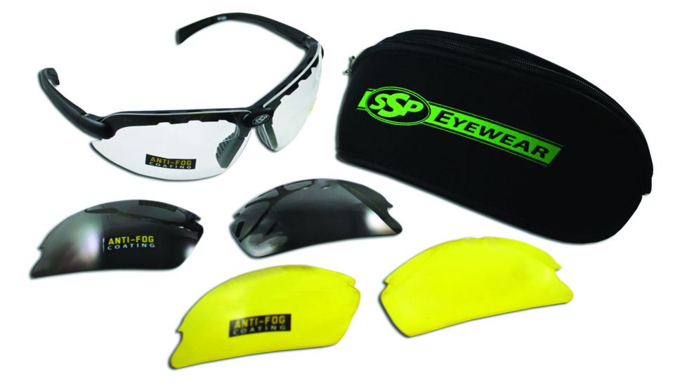 SSP Eyewear Chelan AST Shooting Glasses Kit, Black Frame, Amber, Clear And Smoked Anti-Fog Lenses 011711954964