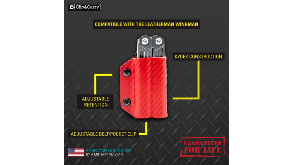 StatGear Kydex Sheath for Leatherman Wingman &amp; Sidekick, Carbon Fiber Red, LWING-CF-RED