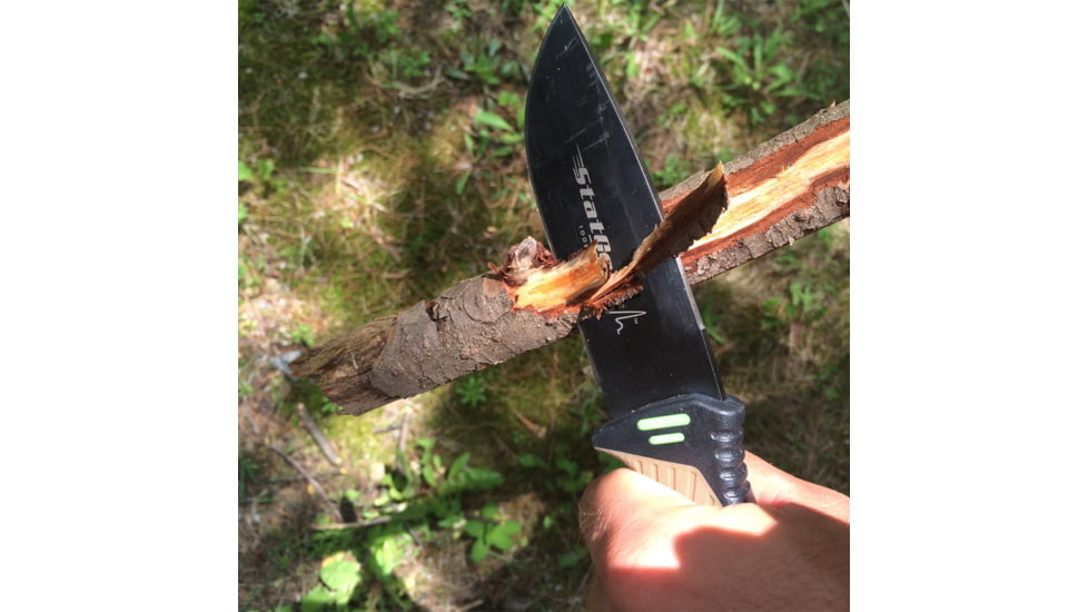 StatGear Surviv-All Outdoor Camping Knife w/ Firestarter &amp; Sharpening Stone, 4.25in, 440 Stainless Steel, Full Tang, Rubber, Brown, 99416