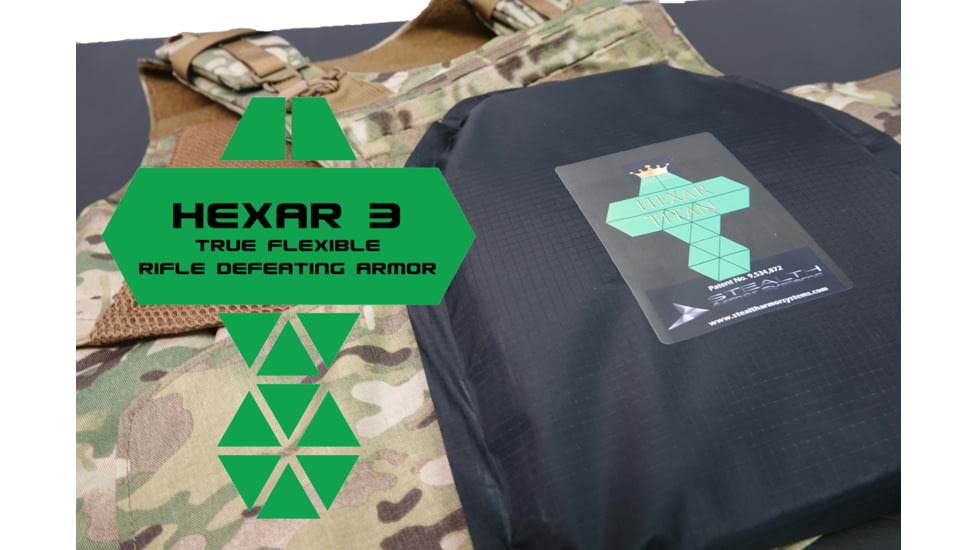 Stealth Armor Systems Hexar B4C Level 3 Stand Alone Flex Plate, Black, 6 x 8, HXT2P-B4C-FP-6x8