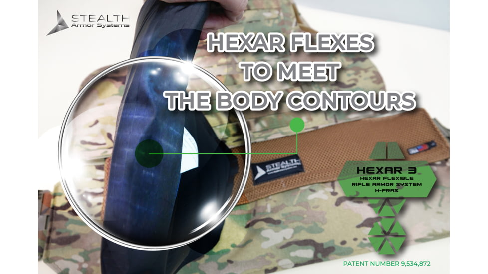 Stealth Armor Systems Hexar Titan Level 3+ Stand Alone Flex Plate, Black, 6 x 8, HXT2P-SIC-FP-6x8