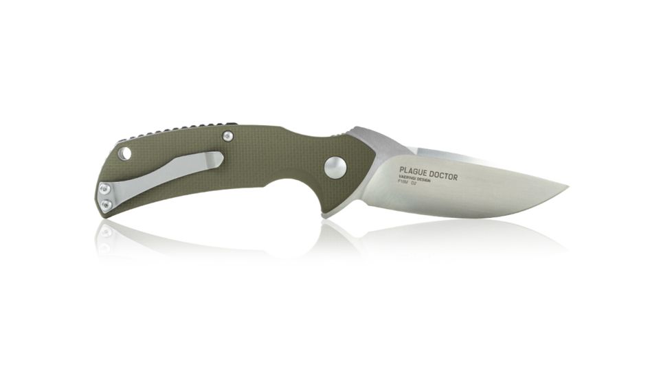 Steel Will Plague Doctor Folding Knife, 8.35in, D2, G10, Liner Lock, Silver Steel/Green F16M-02