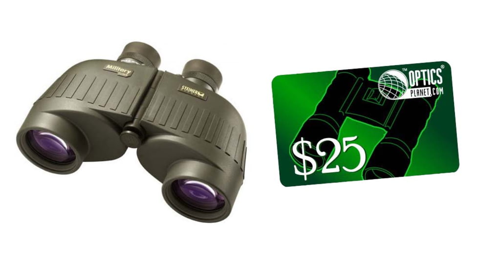Steiner 7x50 Military R Waterproof Porro Prism Binocular and FREE 25 OpticsPlanet Gift Certificate, 538-KIT1
