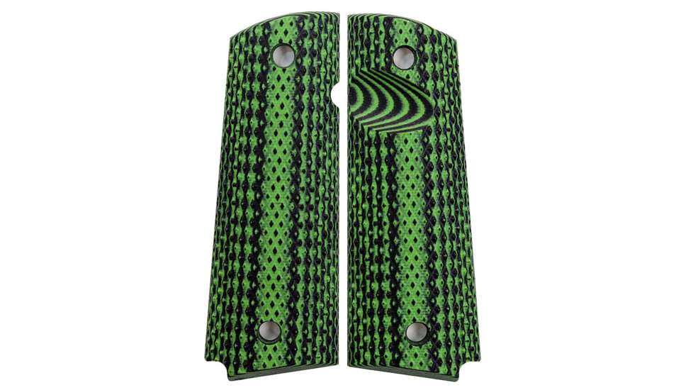 Stoner CNC Super Aggressive G10 Gun Grips fit 1911 Compact and Springfield EMP, Neon Green Black, 1911 Compact-Magwell, STO-1911C-SA-MAG-NG