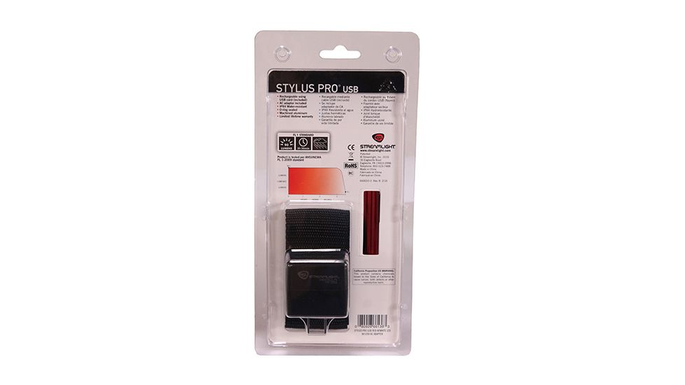 Streamlight Stylus Pro USB Rechargeable Penlight, 120V AC/USB Cord, Red, 66136