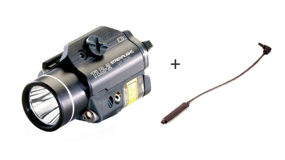 Streamlight TLR-2 Tactical Weapon Flashlight w/ Laser Sight, CR123, Streamlight Remote Tape Switch Plug, 300 Lumens, Black, 69120-KIT2