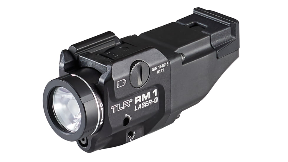 Streamlight TLR RM 1 Compact Rail Mounted LED Tactical Weapon Light w/Green Laser, CR123A, White, 500 Lumens, Black, 69444