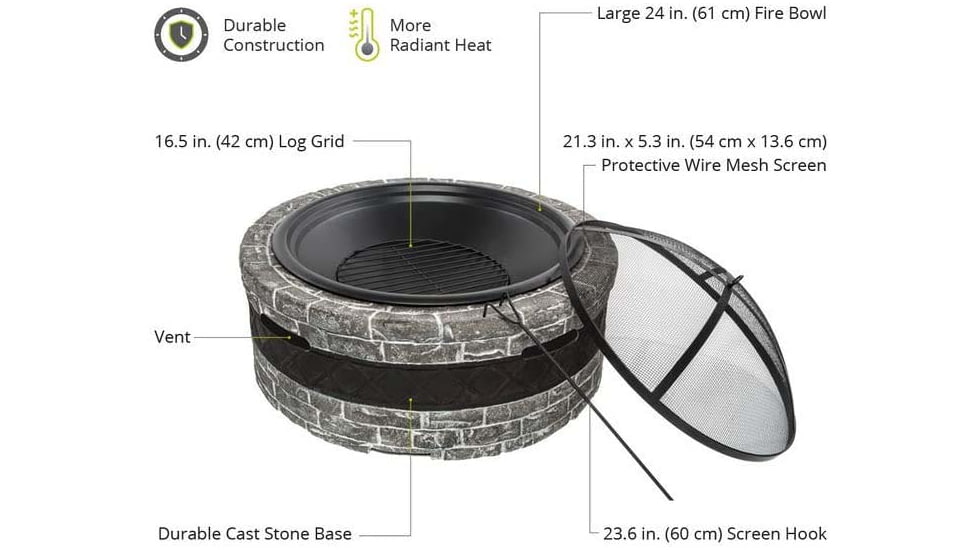 Sun Joe Fire Joe, Fire Pit, 28in, Charcoal Gray, SJFP28-STN-CS