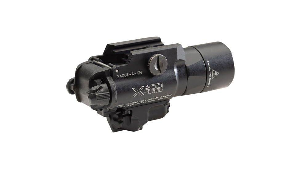 SureFire X400T Turbo Series High-Candela LED Weaponlight, 123A Lithium, Green Laser, 600 Lumens, Black, X400T-A-GN