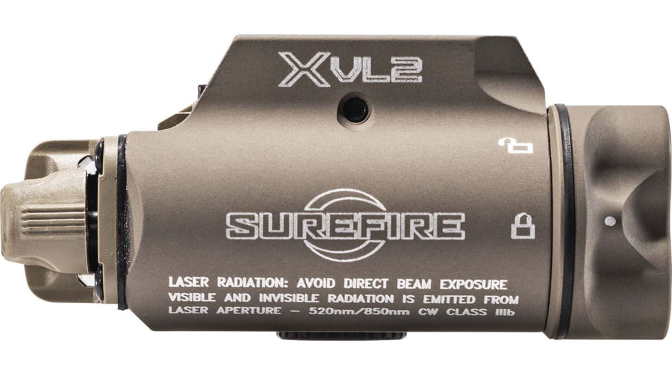 SureFire XVL2 Weapon Light, 400 Lumen LED/300 mW IR, 520 nm Class IIIA Green/850 nm Class IIIB IR Laser Sight, 3V, Tan, XVL2-TN