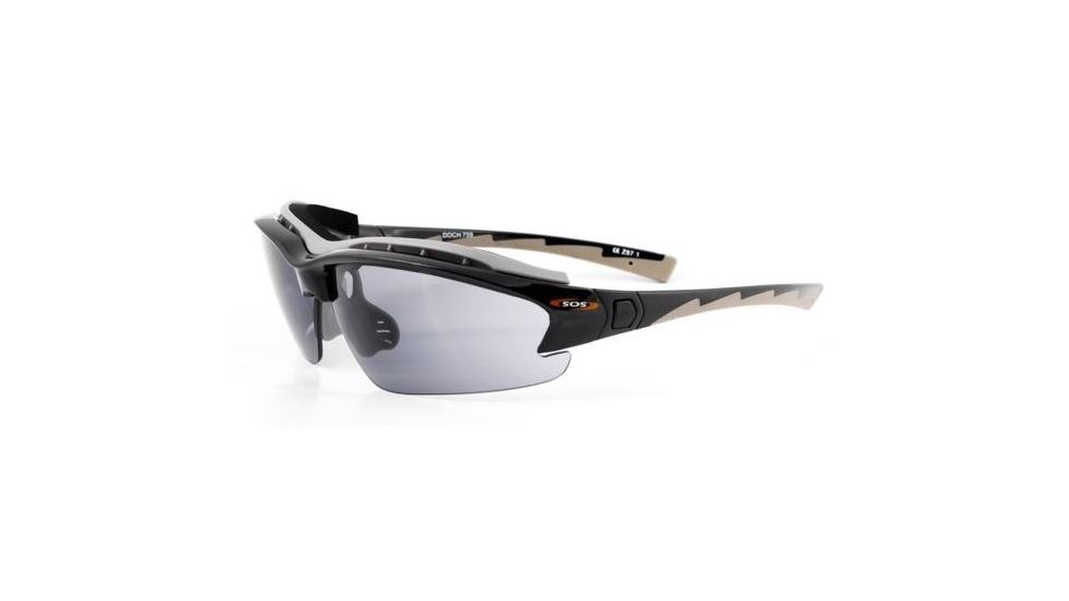Survival Optics Sunglasses Gripz Riders/Doch Sunglasses, Black/Gray Pad and Tip Frame, SOS Logo, Pc Smoke Lens 7591
