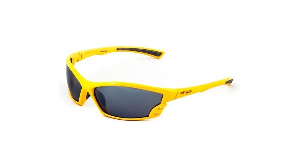 Survival Optics Sunglasses Wraps/Viper Sunglasses, Yellow/Gray Nose and Tips Pads Frame, SOS Logo, Pc Decenter Smoke-fm Lens 3232