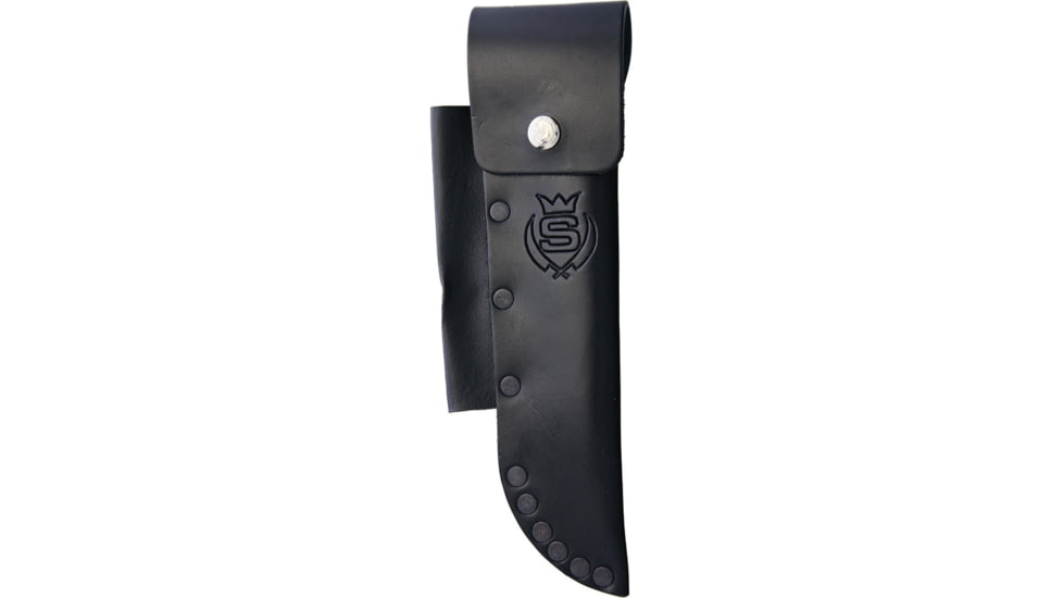 Svord Utility Skinner Knife, 9.25in Overall, 5in Satin 15N20 Steel Blade, Brown Wood Handle, Brass Guard, Black Leather Sheath, US