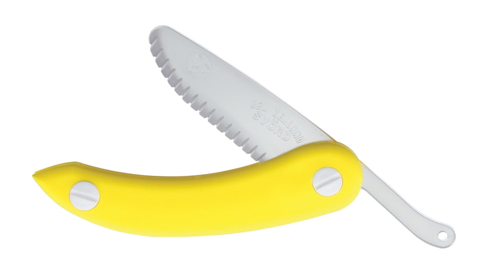 Svord Zero Metal Peasant Folding Knife, 6.75in Closed, 2.88in Clear Serrated Plastic Blunt Tip Blade, Yellow Plastic Handle, SVZM3Y NEW