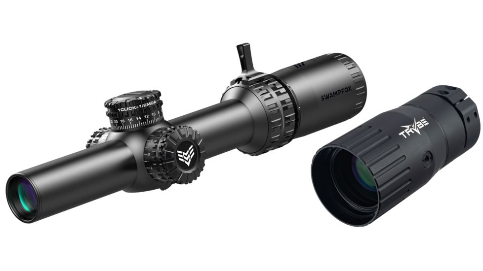 Swampfox Arrowhead LPVO Rifle Scope, 1-10x24mm, 30mm Tube, Second Focal Plane, MOA Reticle, Black, ARH11024-M w/ TRYBE Optics Enhancer