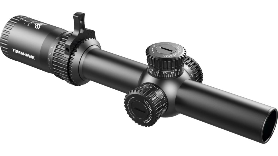 Swampfox Tomahawk LVPO Rifle Scope, 1-8x24mm, 30mm Tube, Second Focal Plane, Illuminated Guerrilla Dot BDC Reticle, Black, ATK18241-B