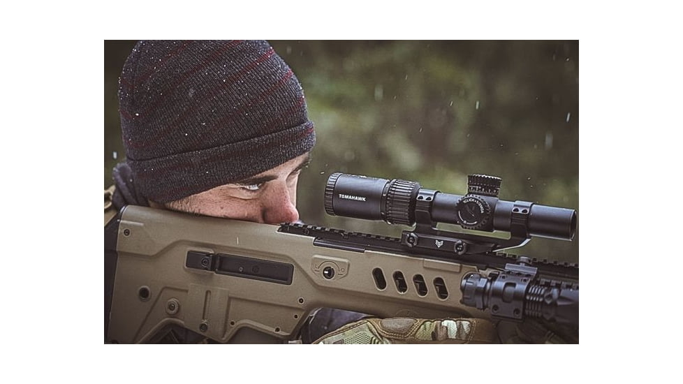 Swampfox Tomahawk LVPO Rifle Scope, 1-8x24mm, 30mm Tube, Second Focal Plane, Illuminated Guerrilla Dot BDC Reticle, Black, ATK18241-B