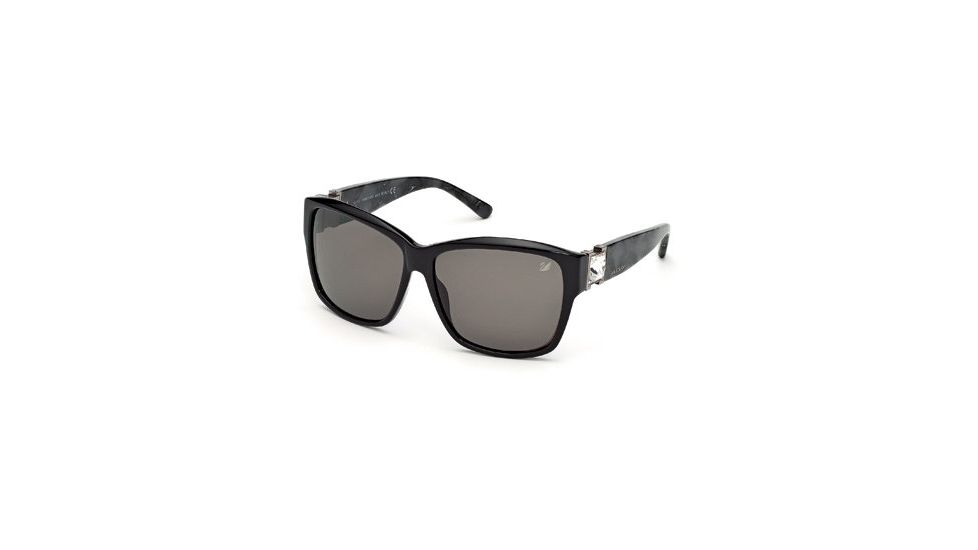 Swarovski Bling Sunglasses SK0020 - Shiny Black Frame Color, Smoke Lens Color