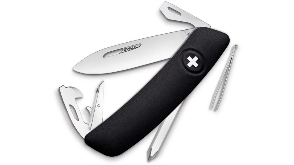 Swiza D04 Swiss Pocket Knife Black Folding Knife,2.875in,440 Stainless Steel,Standard Edge,Black,Synthetic Handle SZA4010
