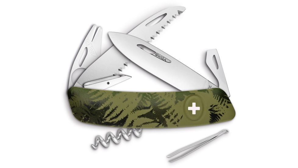 Swiza TT05 Tick Tool Folding Knife, Tt05 Tick Tool, 3.75in Closed, Olive Fern Synthetic Handle, KNI.0090.2050