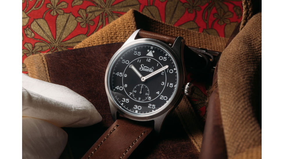 Szanto Heritage Aviator Watches, Black Dial, Brown Strap, Steel, One Size, SZ 2754