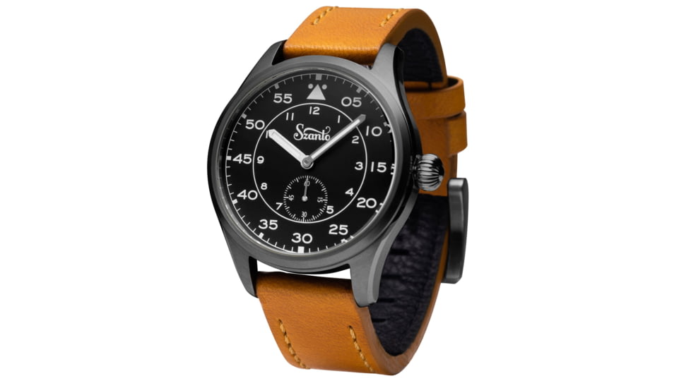 Szanto Heritage Aviator Watches, Black Dial, Tan Strap, Gun Gray, One Size, SZ 2757