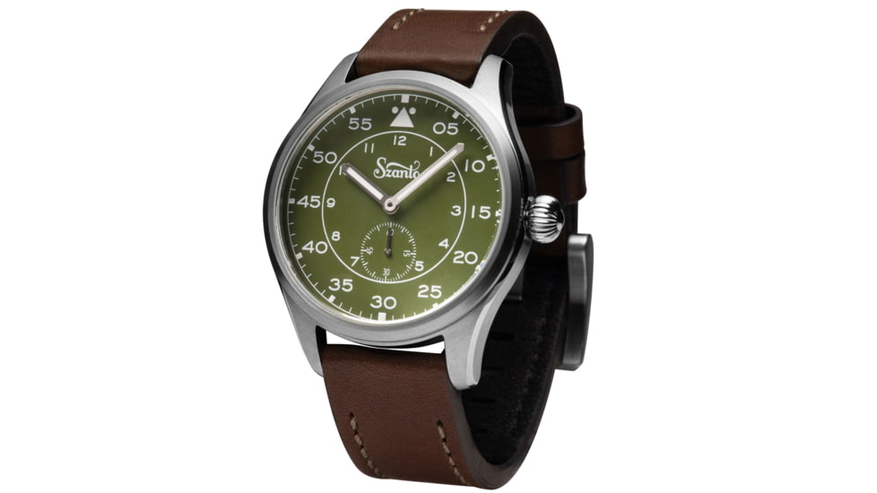 Szanto Heritage Aviator Watches, Green Dial, Brown Strap, Steel, One Size, SZ 2755