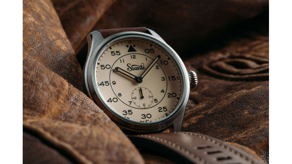 Szanto Heritage Aviator Watches, Ivory Dial, Brown Strap, Steel, One Size, SZ 2752