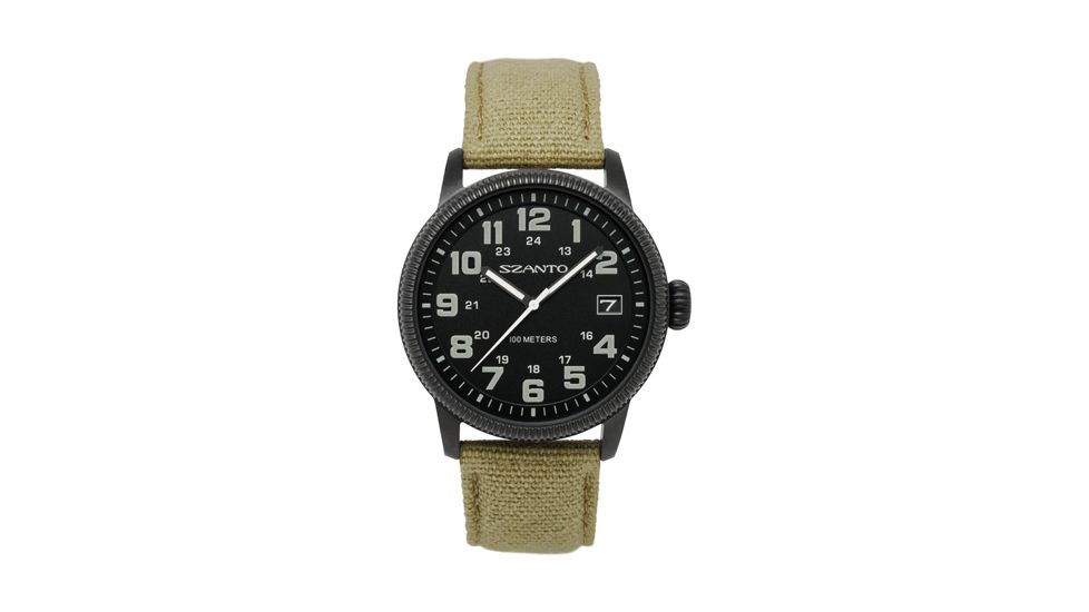 Szanto Mens 1100 Series Watch,Black Dial,Khaki Strap,42mm Dia. SZ 1102