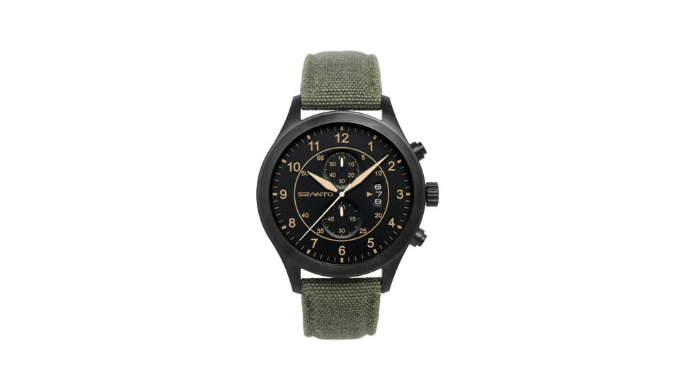 Szanto Mens 1200 Series Watch,Black Dial,Army Green Strap,46mm Dia. SZ 1201