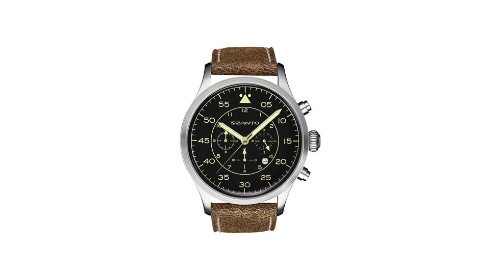 Szanto Mens 2600 Series Watch,Black Dial,Brown Strap,46mm Dia. SZ 2602