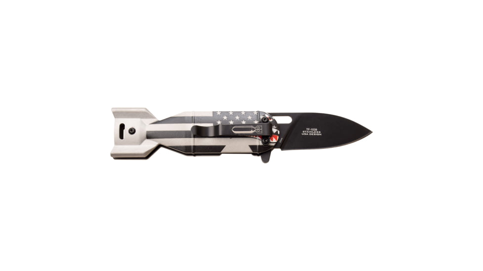 TAC Force Drop Point Spring Assisted Knife, 2.25 in, 3Cr13 Stainless Steel Stainless Steel, Grey/Flag, TF-1039BFG