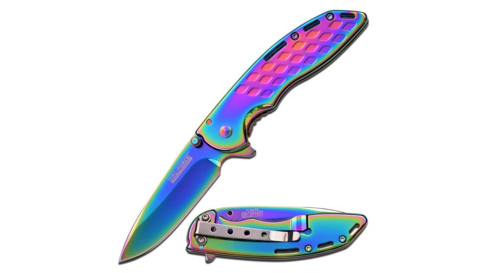 TAC Force Folding Blade, 2.75in, Stainless Steel Blade, Rainbow Titanium Coated Stainless Steel Handle TF-863RB