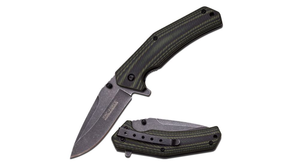 TAC Force Folding Blade, 3.25in, Stainless Steel Blade, Black And Light Green Two Tone G10 Handle TF-838C