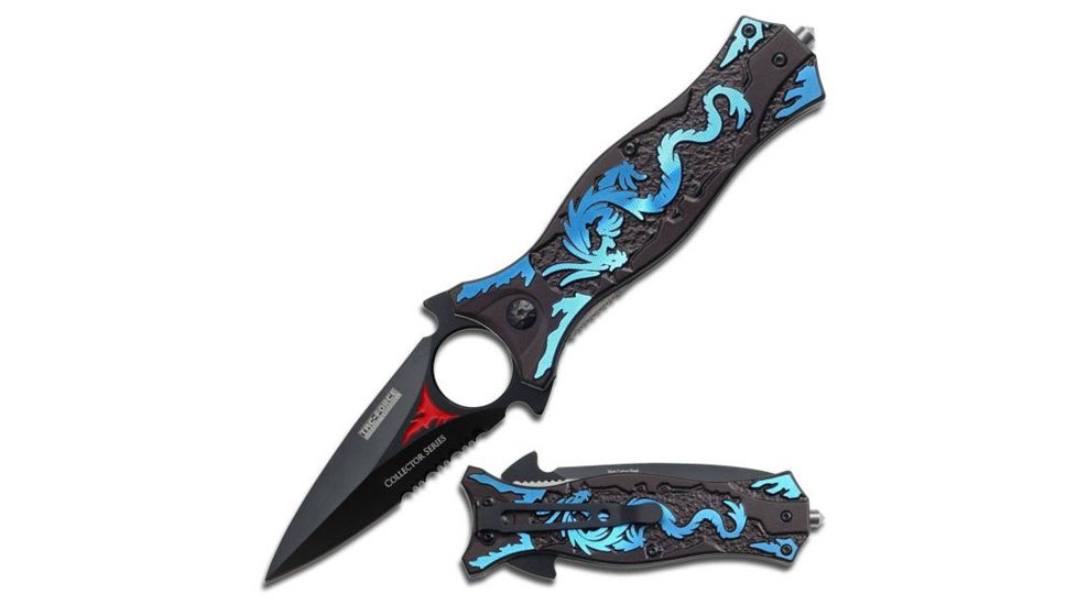 TAC Force Folding Blade, 3.5in, Stainless Steel Blade, Blue Dragon Aluminum Handle TF-707BL