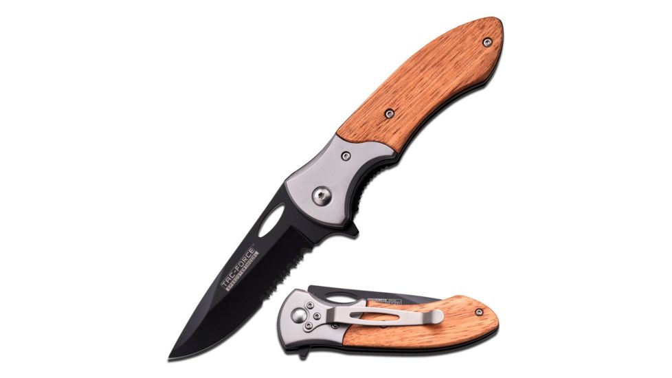 TAC Force Folding Blade, 3.5in, Stainless Steel Blade, Matte Bolster Pakkawood Handle TF-876