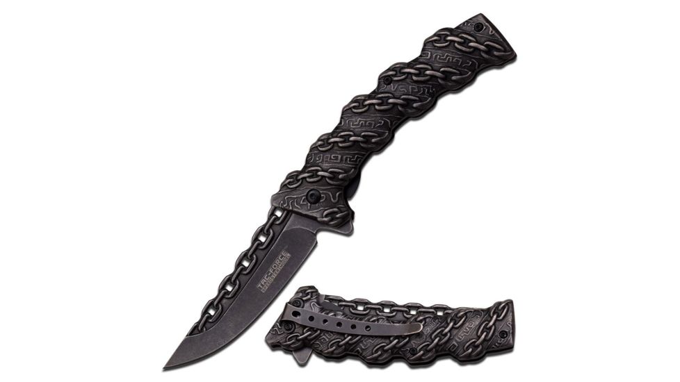 TAC Force Folding Blade, 3.5in, Stainless Steel Blade, Stonewashed Stainless Steel Handle TF-859