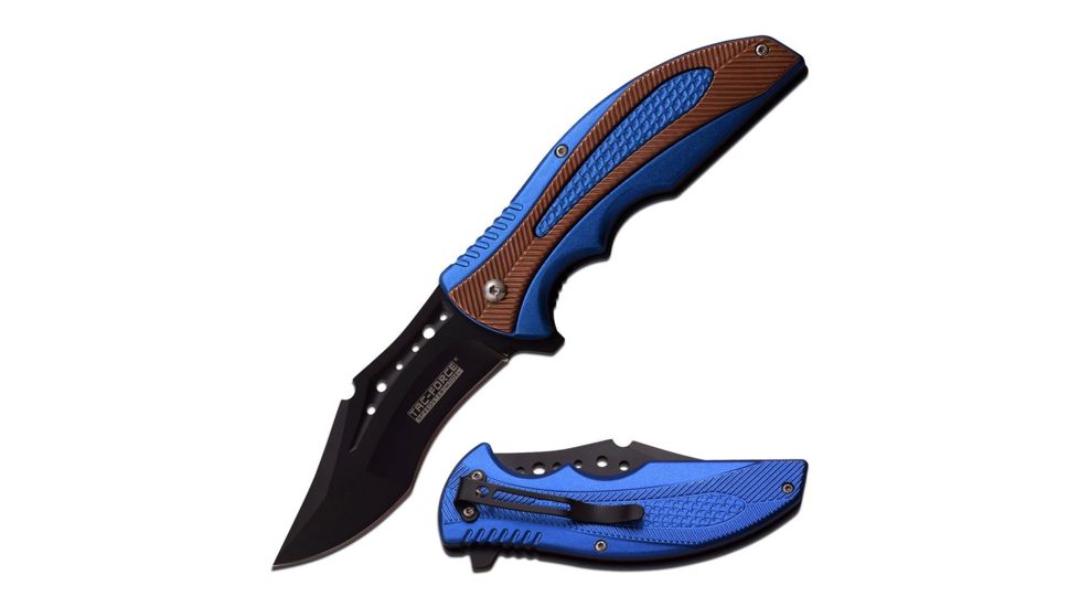 TAC Force Folding Blade, 3.6in, Stainless Steel Blade, Black/Blue Aluminum Handle TF-931BL