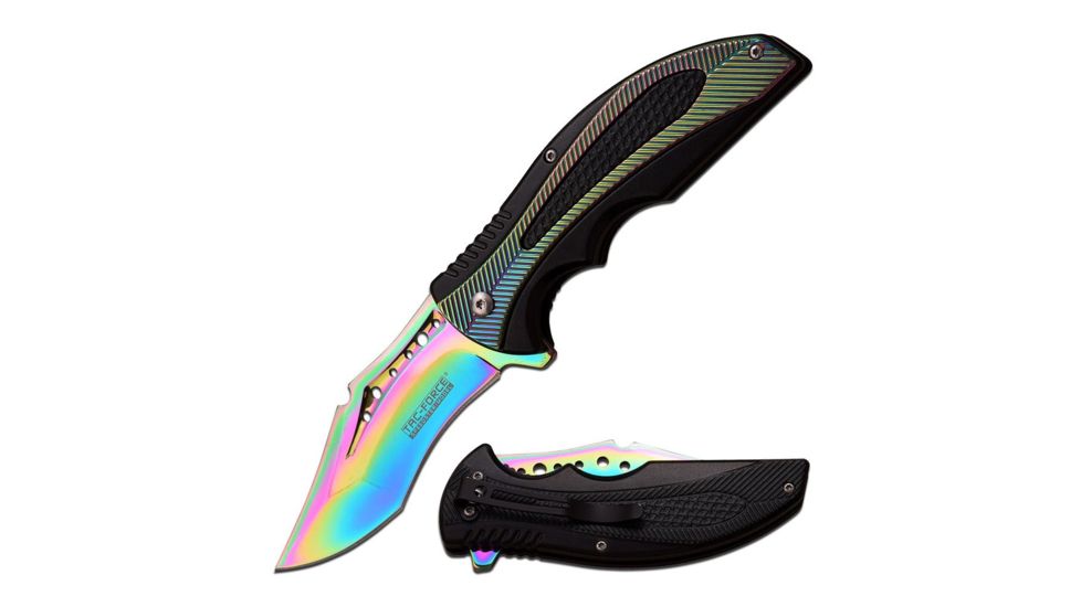 TAC Force Folding Blade, 3.6in, Stainless Steel Blade, Black/Rainbow Aluminum Handle TF-931RB