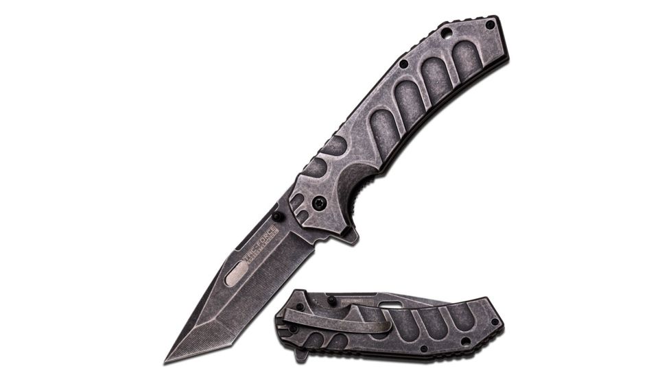 TAC Force Folding Blade, 4in, Stainless Steel Blade, Stonewashed Stainless Steel Handle TF-866