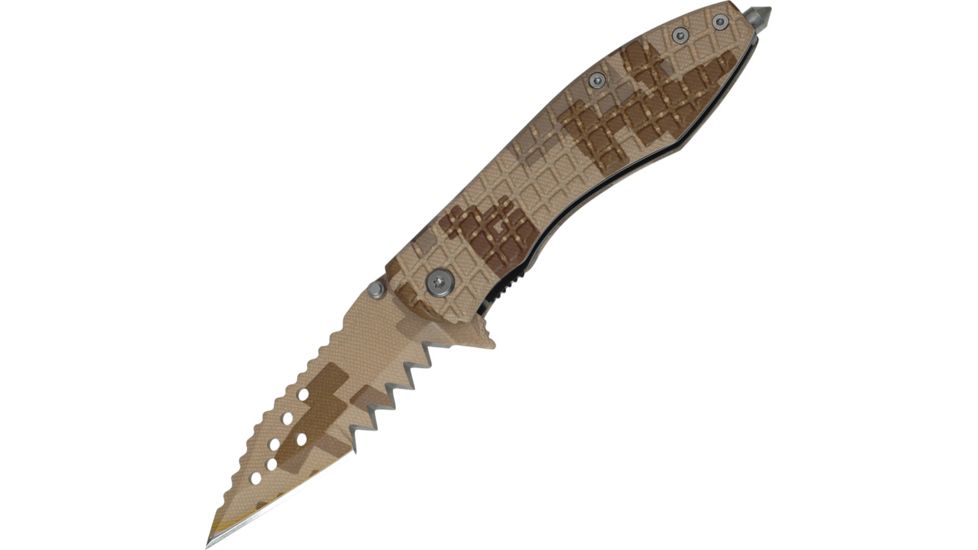 Tac Force Speed Assist Shark Fold Knife 4.25in., SS A/O blade w/ large tooth serration, Digi desert tan camo blade and handl TF729DMS