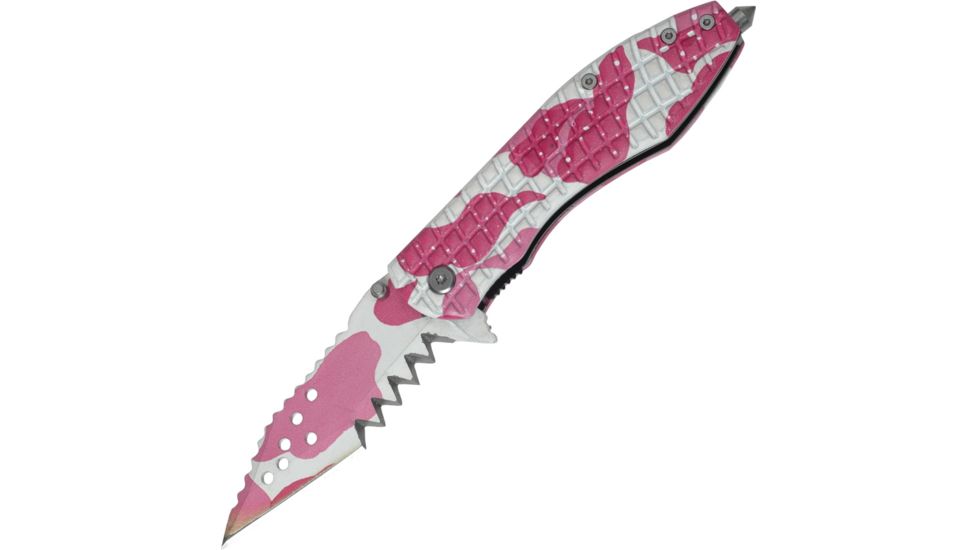 Tac Force Speed Assist Shark Fold Knife 4.25in., SS A/O blade w/ large tooth serrations, Digi pink and white camo blade and handle TF729DPS