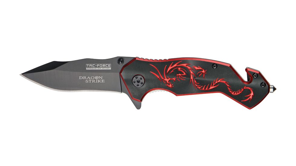 Tac Force Speed Dragon Fold Knife, black SS blade, Red anodized Alum. handle TF759BR