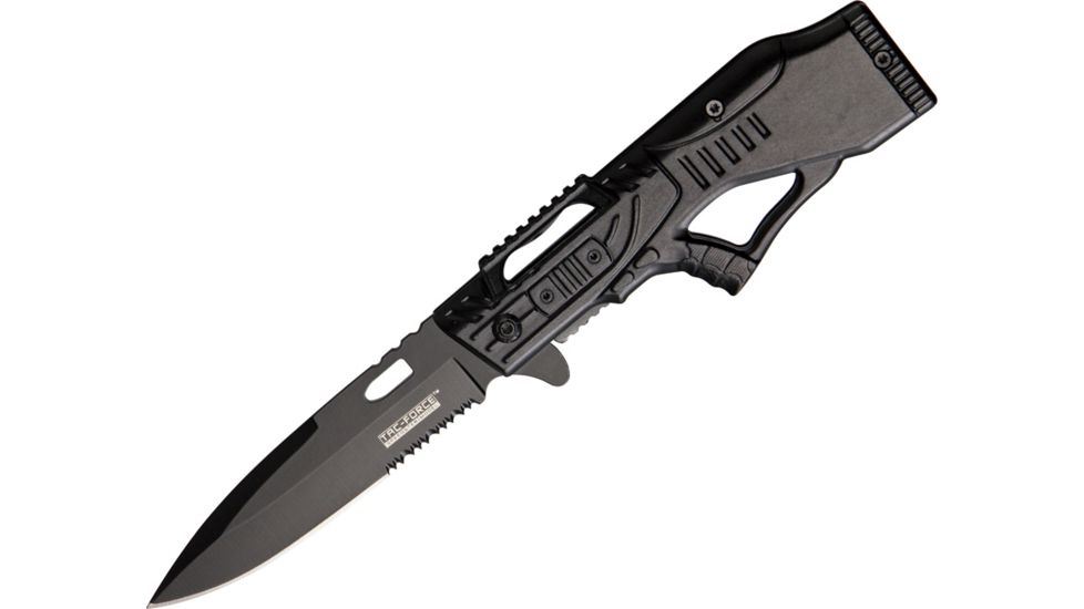 Tac Force Speed Gun Shaped Fold Knife, A/O black 440 SS PS blad, Black Alum. handle TF763BK