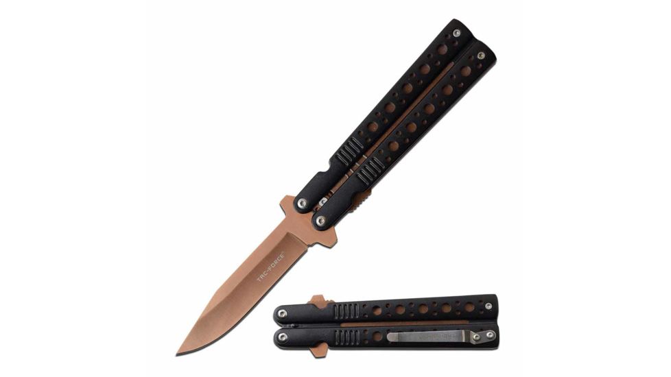 TAC Force TF-528BZ Spring Assisted Knife, 3.75in, 3CR13 Stainless Steel, Spear Point, Bronze Blade, Aluminum Handle, Black, TF-528BZ