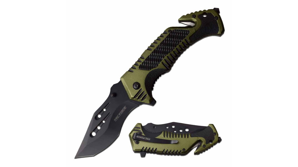 TAC Force TF-954BGN Spring Assisted Knife, 3.5in, 3CR13 Stainless Steel, Recurved, Black Blade, Aluminum Handle, Black/Green, TF-954BGN