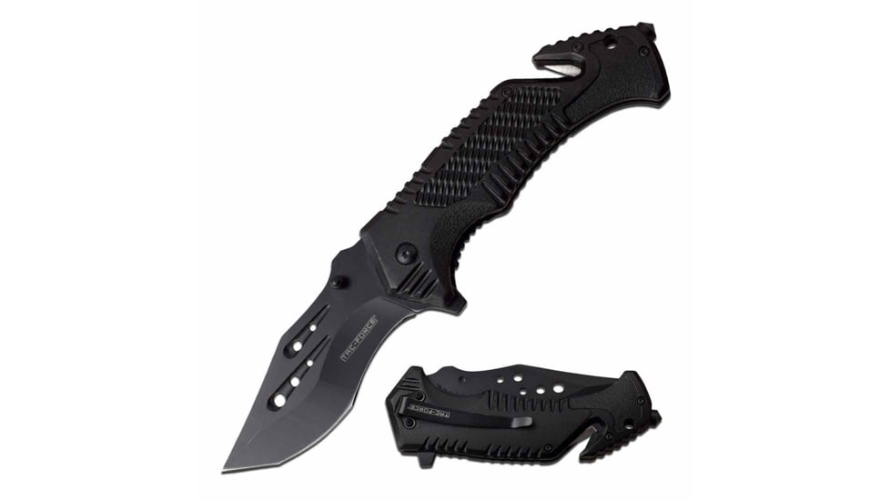 TAC Force TF-954BK Spring Assisted Knife, 3.5in, 3CR13 Stainless Steel, Recurved, Black Blade, Aluminum Handle, Black, TF-954BK