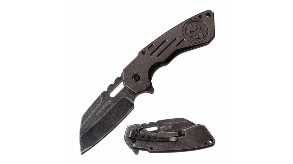 TAC Force TF-967W Spring Assisted Knife, 3.25in, 3CR13 Stainless Steel, Sheepfoot, Stonewashed Blade, Aluminum Handle, Stonewash, TF-967W