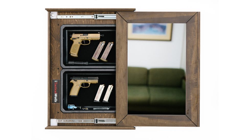 Tactical Walls 1420 Sliding Mirror Bundle, Inserts Mirror Cover, 2 Large Attachment Magnets, Dutch Walnut, BM20SLDWBKMRN52