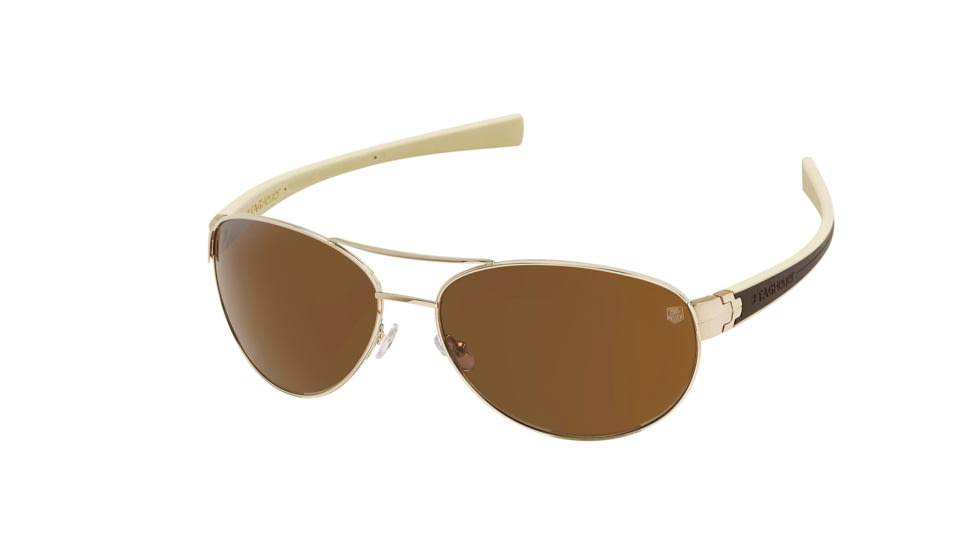 Tag Heuer 0253 Progressive Prescription Sunglasses, Gold Frame - Dark Brown/Ivory Temples Frame, Polarized Precision Brown Lens, 0253-205PR